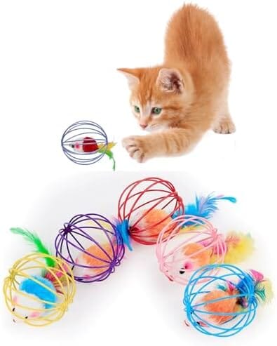Metal Cage with Colourful Plush Mouse Toys