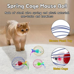 Metal Cage with Colourful Plush Mouse Toys