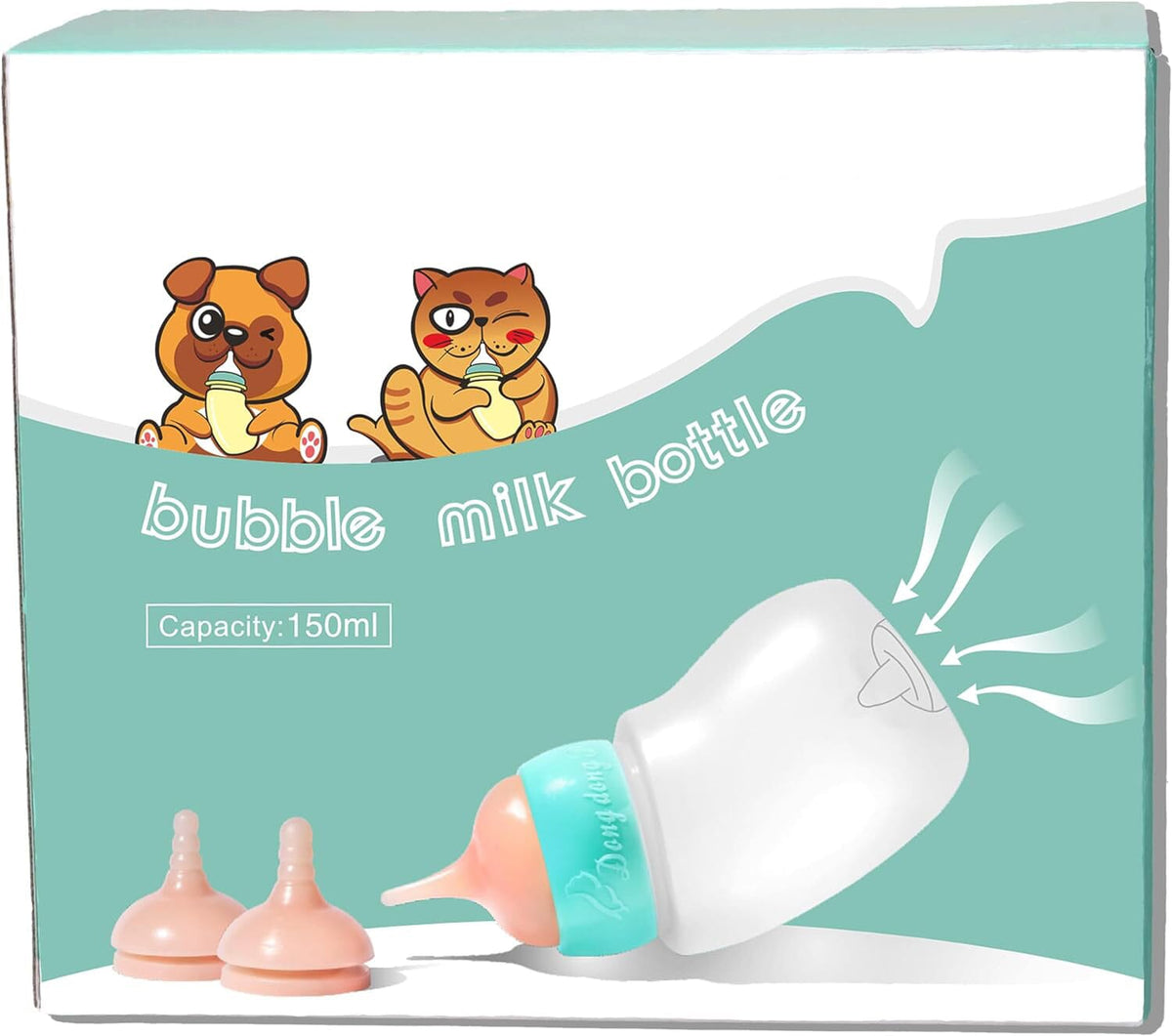 Newborn Animals Milk Bottles for Nursing with Replacement Nipples, Pet Feeder Set (1 Bottle+S/M/L Nipple+1 Syringe)
