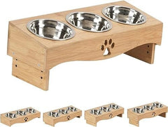 Raised Tilted Cat Bowl Stand Set with 3 Bowl