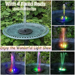 Solar Powered Water Fountains with Color LED Lights 7 Nozzles & 4 Fixers for Garden Small Pond Outdoor Swimming Pool Fish Tank