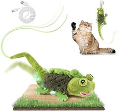 Touch Activated Flapping Chirping Lizard Kitten Toy with Catnip for Indoor Cats