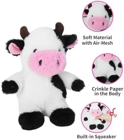 White Cow Plush Dog Toy with Crinkle Paper Stuffed Cow