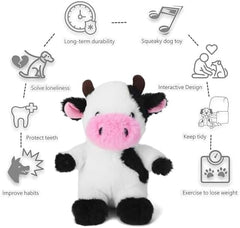 White Cow Plush Dog Toy with Crinkle Paper Stuffed Cow