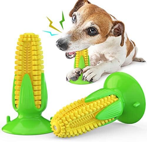 Yellow Corn Dog Squeaky Chew Toy with Suction